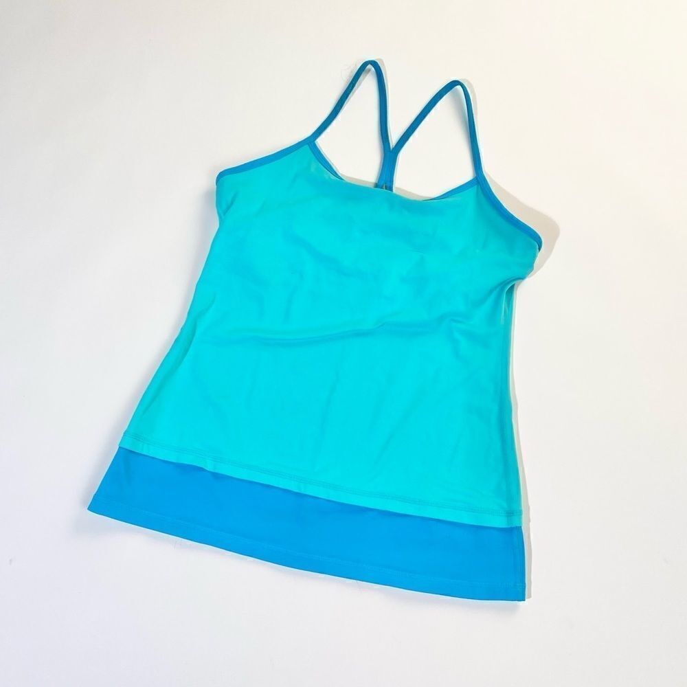 Lululemon power Y tank color block blue
